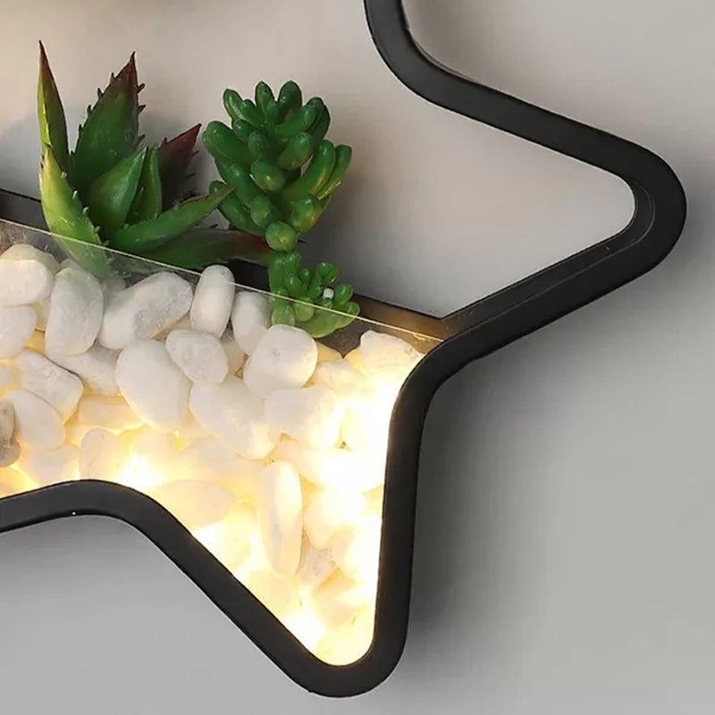 Skørter | Artificial Succulent Plants Wall Lamp Metal Stone Modern Creative Wall Lamp in Black for Bedroom