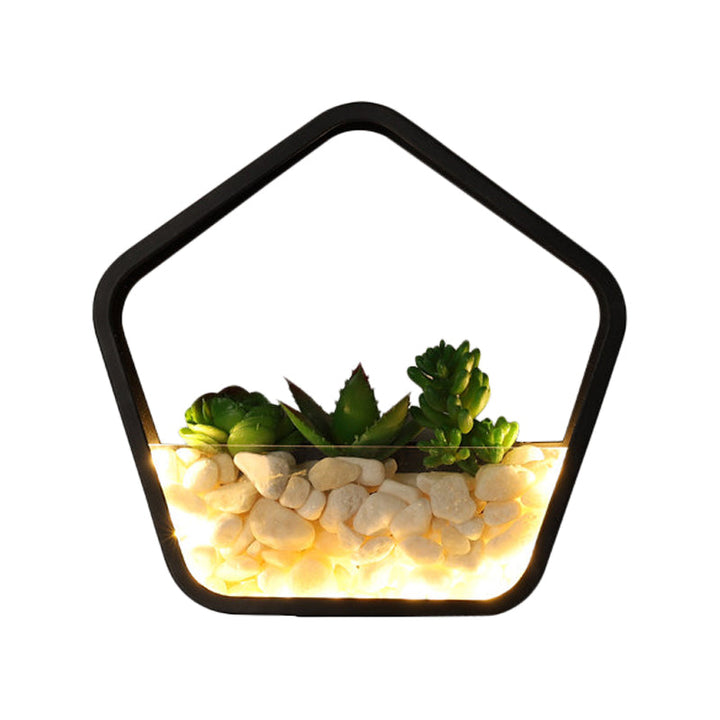 Skørter | Artificial Succulent Plants Wall Lamp Metal Stone Modern Creative Wall Lamp in Black for Bedroom