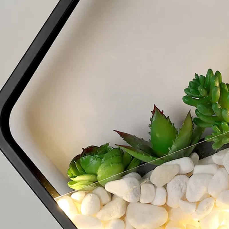 Skørter | Artificial Succulent Plants Wall Lamp Metal Stone Modern Creative Wall Lamp in Black for Bedroom