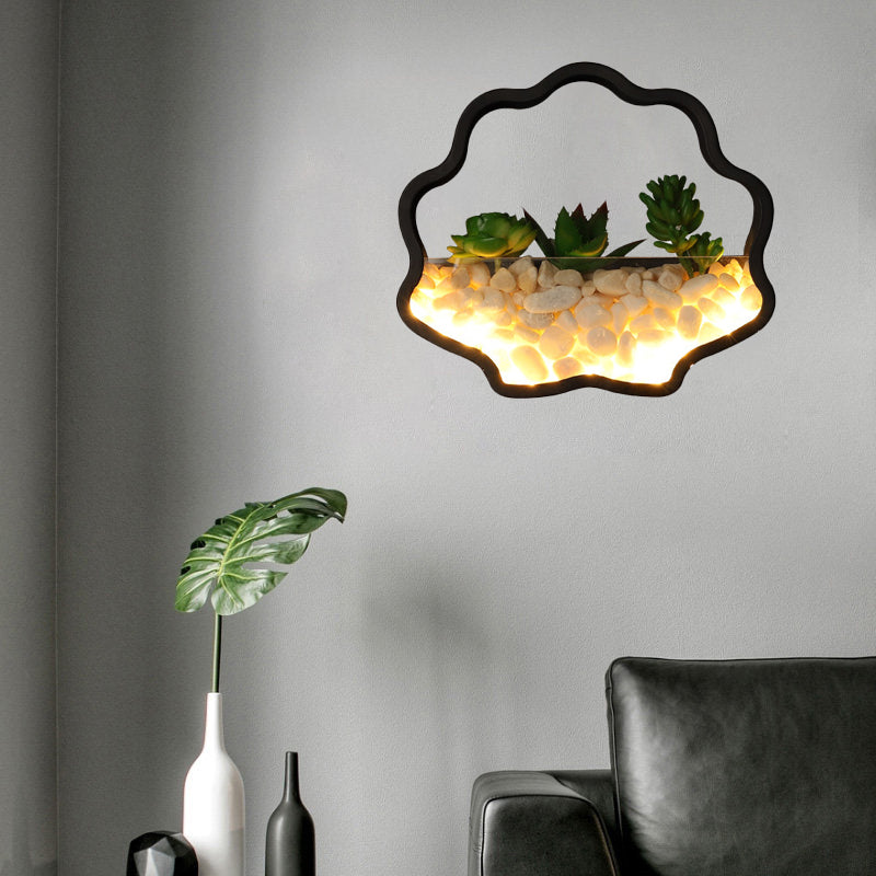 Skørter | Artificial Succulent Plants Wall Lamp Metal Stone Modern Creative Wall Lamp in Black for Bedroom