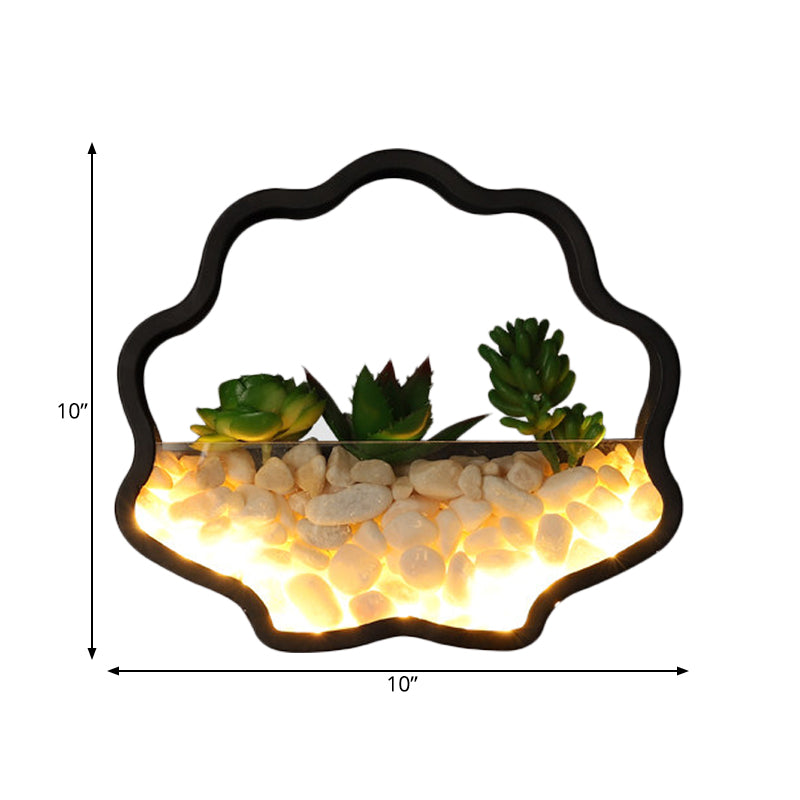 Skørter | Artificial Succulent Plants Wall Lamp Metal Stone Modern Creative Wall Lamp in Black for Bedroom