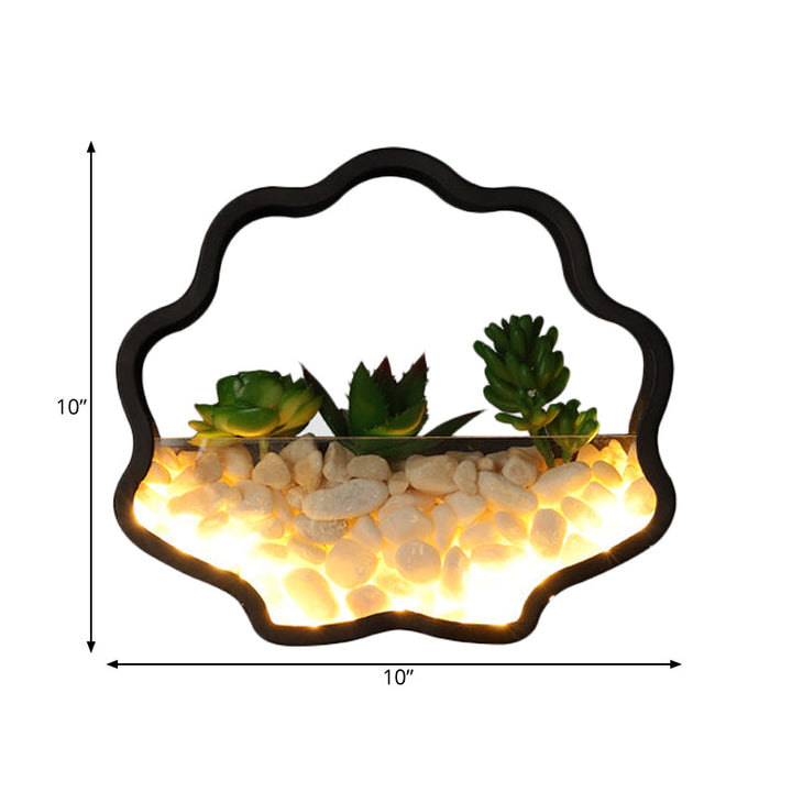 Skørter | Artificial Succulent Plants Wall Lamp Metal Stone Modern Creative Wall Lamp in Black for Bedroom