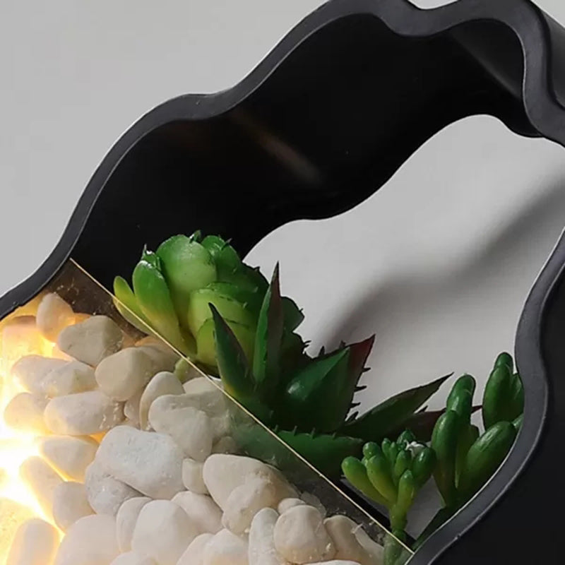 Skørter | Artificial Succulent Plants Wall Lamp Metal Stone Modern Creative Wall Lamp in Black for Bedroom