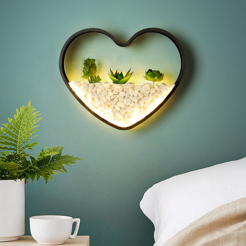 Skørter | Artificial Succulent Plants Wall Lamp Metal Stone Modern Creative Wall Lamp in Black for Bedroom