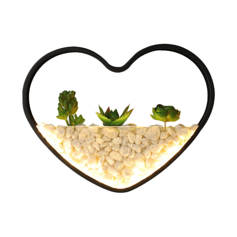 Skørter | Artificial Succulent Plants Wall Lamp Metal Stone Modern Creative Wall Lamp in Black for Bedroom