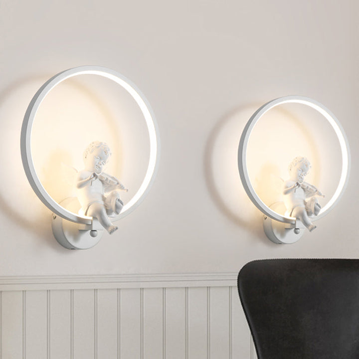 Skørter | Modern White Wall Lamp with Angel Boy Ring Acrylic LED Wall Light for Stairs