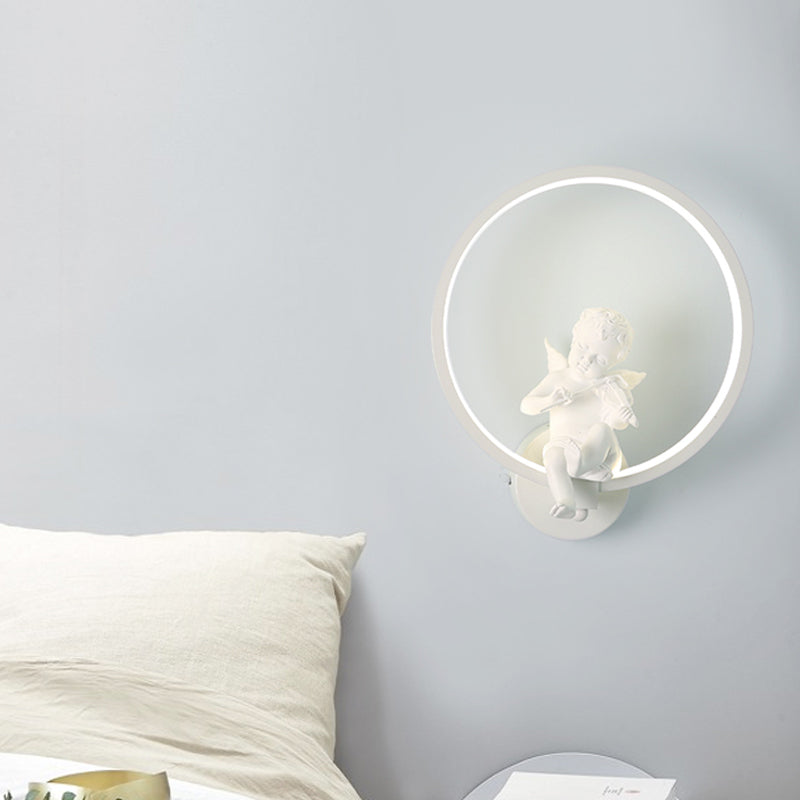 Skørter | Modern White Wall Lamp with Angel Boy Ring Acrylic LED Wall Light for Stairs