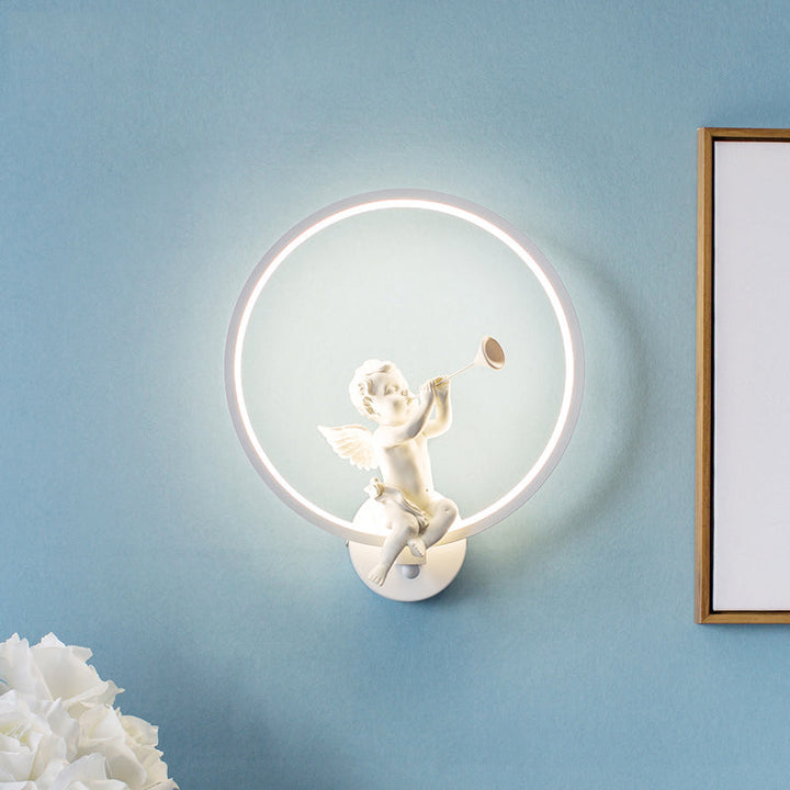 Skørter | Modern White Wall Lamp with Angel Boy Ring Acrylic LED Wall Light for Stairs