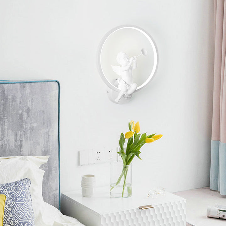 Skørter | Modern White Wall Lamp with Angel Boy Ring Acrylic LED Wall Light for Stairs
