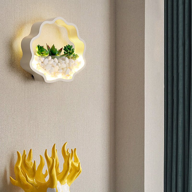 Skørter | Children's Room Artificial Succulent Wall Light Metal Stone Contemporary White Wall Lamp