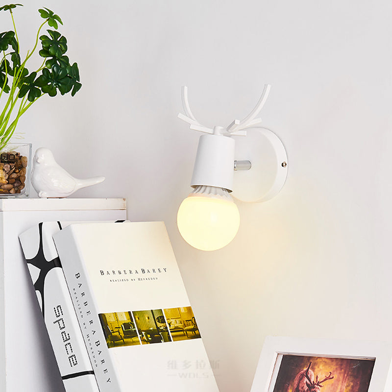 Skørter | Study Room Reindeer Antler Wall Lamp Metal 1 Head Rustic Style White Wall Sconce