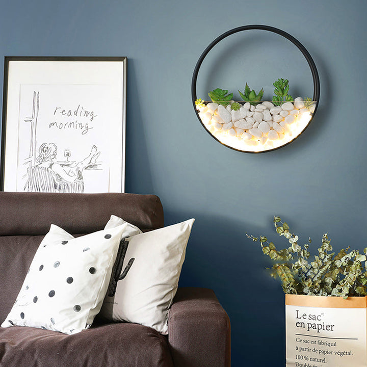 Skørter | Beautiful Big O Wall Lamp Acrylic Sconce with Synthetic Succulent & Stone for Living Room Bedroom
