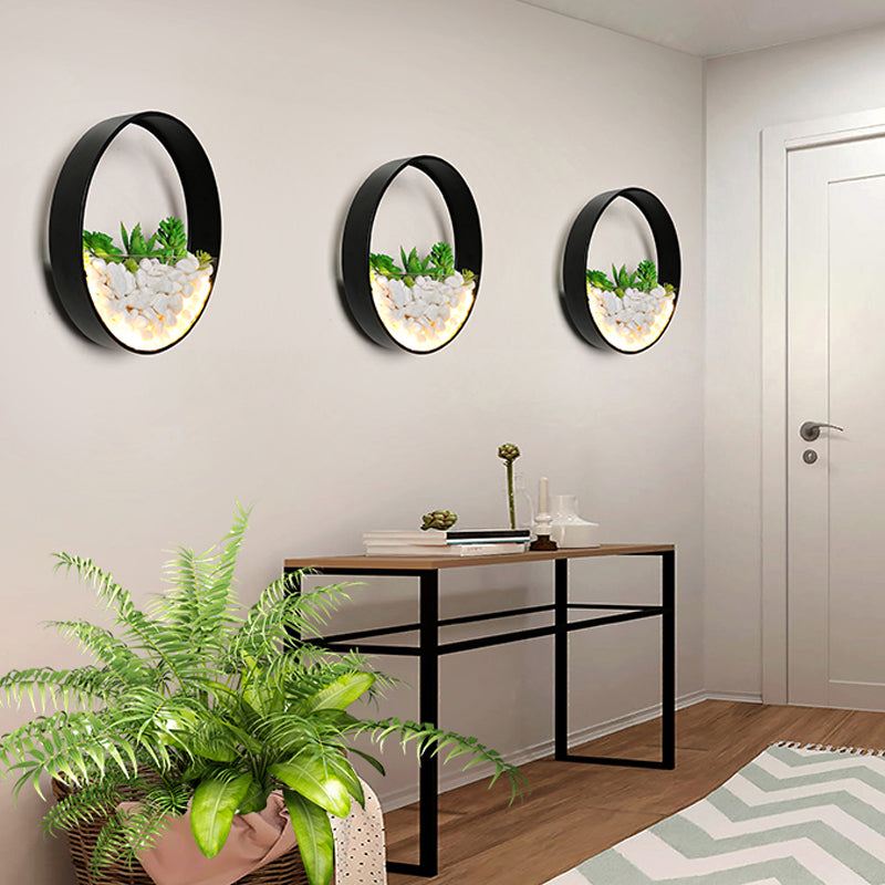 Skørter | Beautiful Big O Wall Lamp Acrylic Sconce with Synthetic Succulent & Stone for Living Room Bedroom