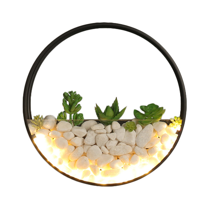 Skørter | Beautiful Big O Wall Lamp Acrylic Sconce with Synthetic Succulent & Stone for Living Room Bedroom