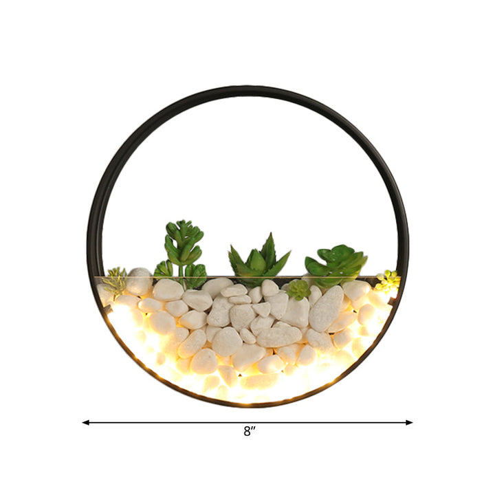 Skørter | Beautiful Big O Wall Lamp Acrylic Sconce with Synthetic Succulent & Stone for Living Room Bedroom