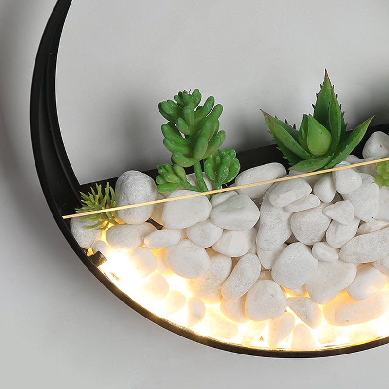 Skørter | Beautiful Big O Wall Lamp Acrylic Sconce with Synthetic Succulent & Stone for Living Room Bedroom