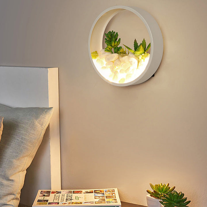 Skørter | Beautiful Big O Wall Lamp Acrylic Sconce with Synthetic Succulent & Stone for Living Room Bedroom