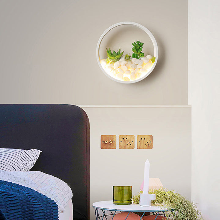 Skørter | Beautiful Big O Wall Lamp Acrylic Sconce with Synthetic Succulent & Stone for Living Room Bedroom