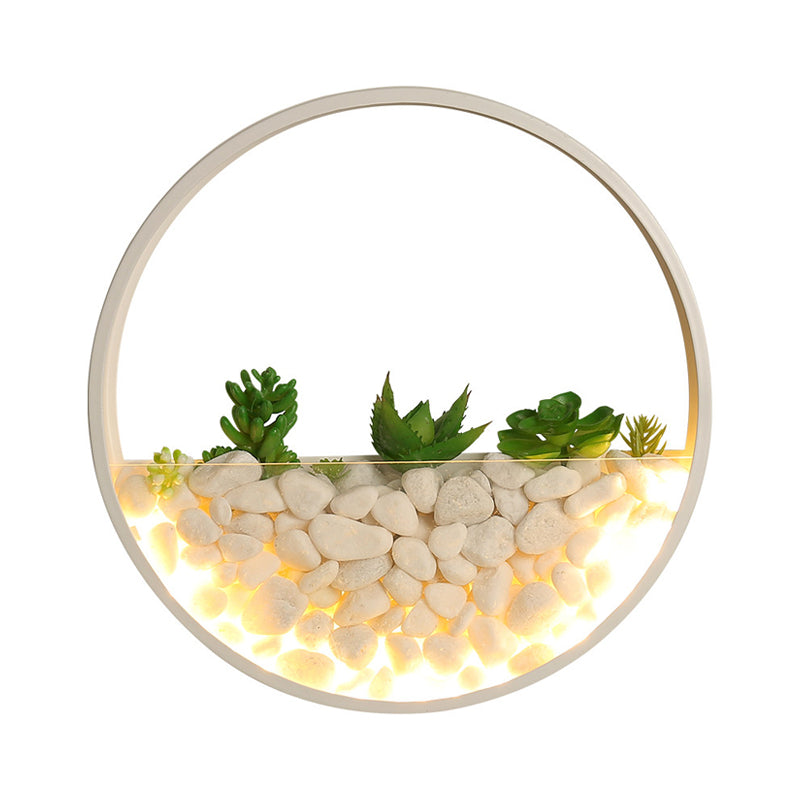 Skørter | Beautiful Big O Wall Lamp Acrylic Sconce with Synthetic Succulent & Stone for Living Room Bedroom