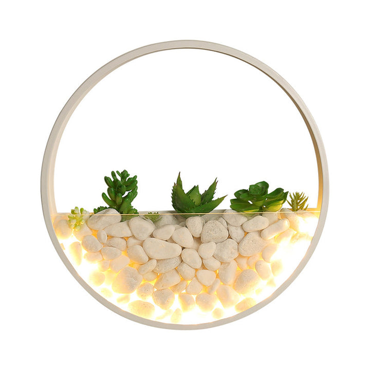 Skørter | Beautiful Big O Wall Lamp Acrylic Sconce with Synthetic Succulent & Stone for Living Room Bedroom