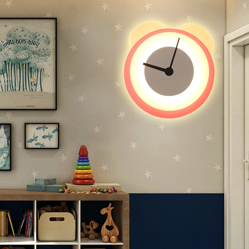 Skørter | Cartoon Pink Wall Sconce Clock Bear Acrylic Wall Lamp for Girls Bedroom Living Room