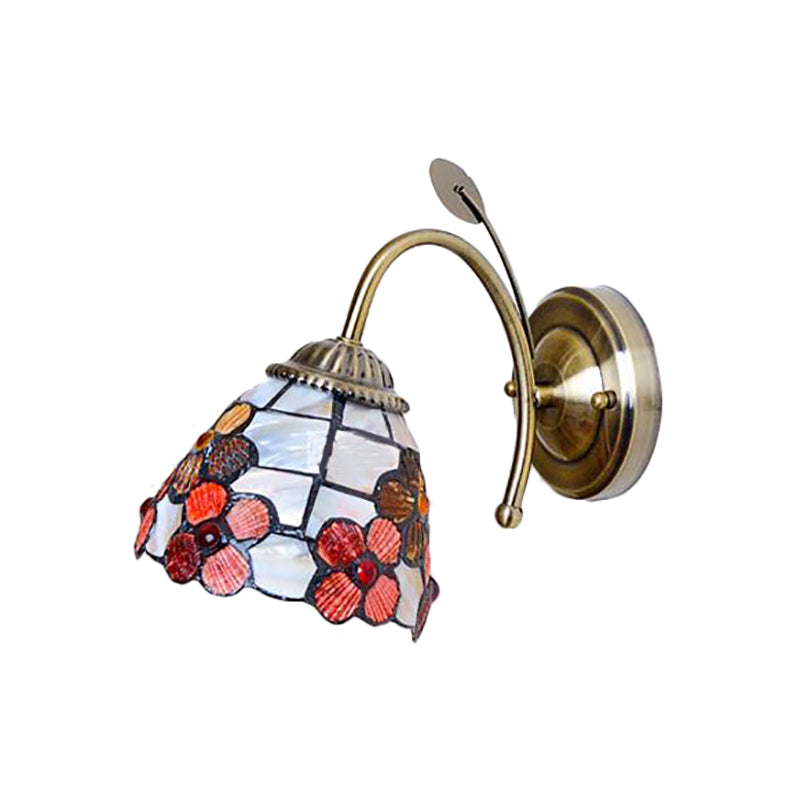 Skørter | Shell Blossom Wall Lamp with Leaf Single Bulb Tiffany Wall Lamp for the Study Room
