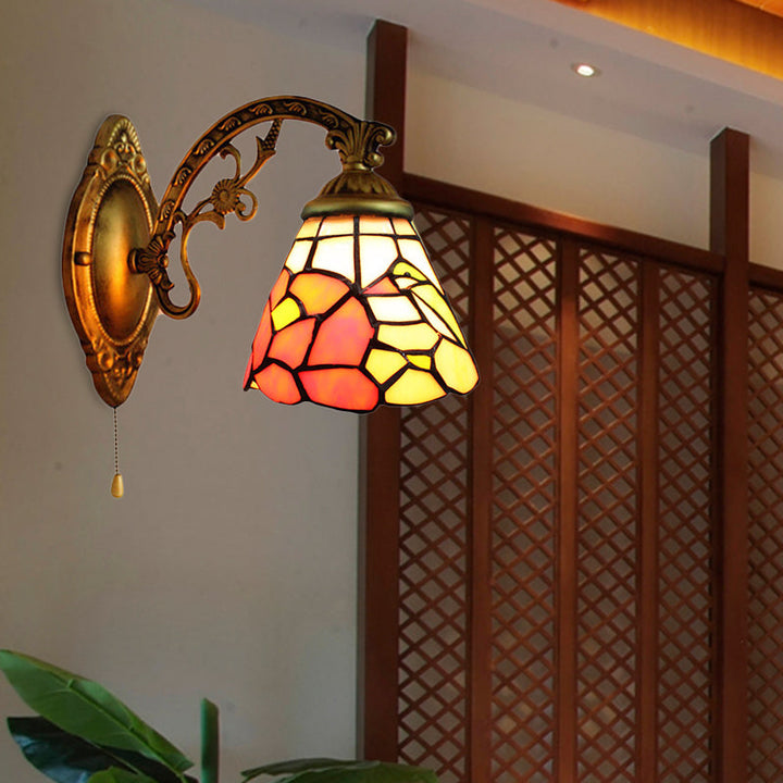 Lisslune | Dining Room Floral Wall Lamp Lead Glass A Light Tiffany Rustic Wall Light in Antique Brass
