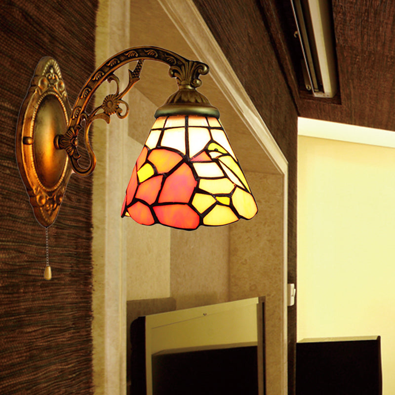 Lisslune | Dining Room Floral Wall Lamp Lead Glass A Light Tiffany Rustic Wall Light in Antique Brass
