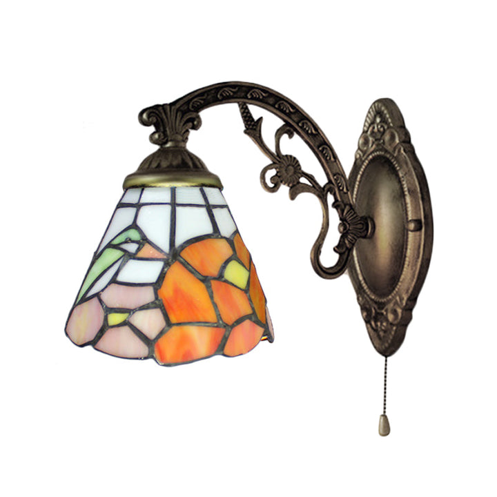 Lisslune | Dining Room Floral Wall Lamp Lead Glass A Light Tiffany Rustic Wall Light in Antique Brass