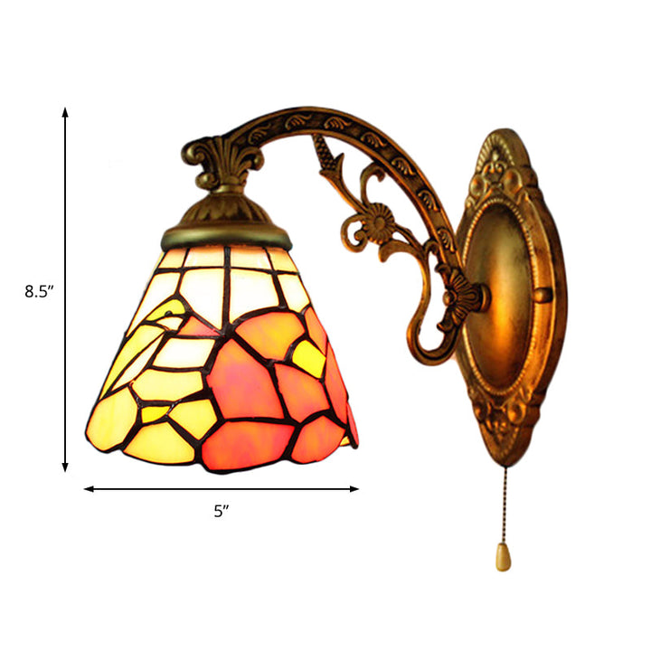 Lisslune | Dining Room Floral Wall Lamp Lead Glass A Light Tiffany Rustic Wall Light in Antique Brass