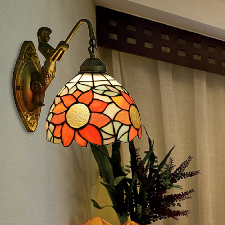 Lisslune | 1 Head Corridor Wall Mounted Light Tiffany Orange Wall Lamp with Sunflower Stained Glass Shade
