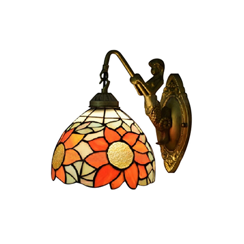Lisslune | 1 Head Corridor Wall Mounted Light Tiffany Orange Wall Lamp with Sunflower Stained Glass Shade