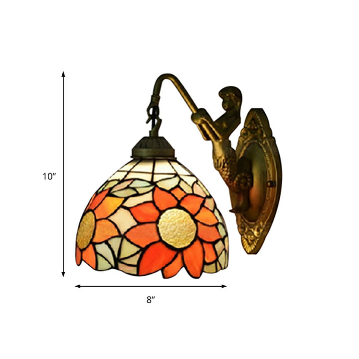 Lisslune | 1 Head Corridor Wall Mounted Light Tiffany Orange Wall Lamp with Sunflower Stained Glass Shade