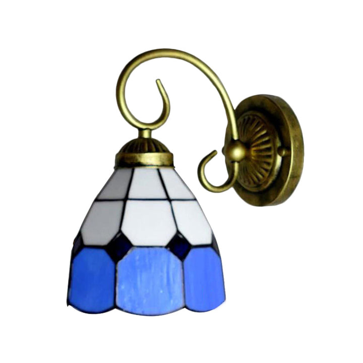 Lisslune | 1 head bowl wall light Tiffany Orange/Blue/Pink glass wall lamp with curved arm for hallway