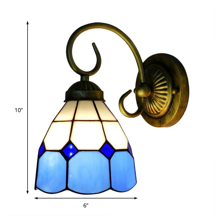 Lisslune | 1 head bowl wall light Tiffany Orange/Blue/Pink glass wall lamp with curved arm for hallway