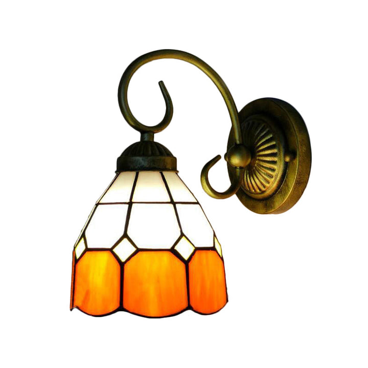 Lisslune | 1 head bowl wall light Tiffany Orange/Blue/Pink glass wall lamp with curved arm for hallway