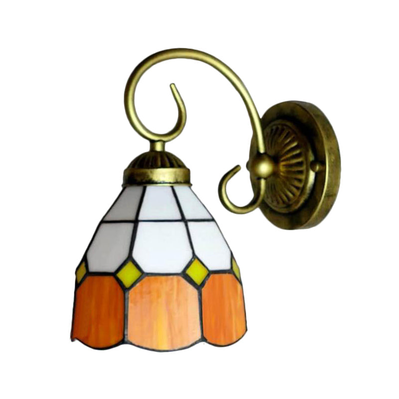 Lisslune | 1 head bowl wall light Tiffany Orange/Blue/Pink glass wall lamp with curved arm for hallway