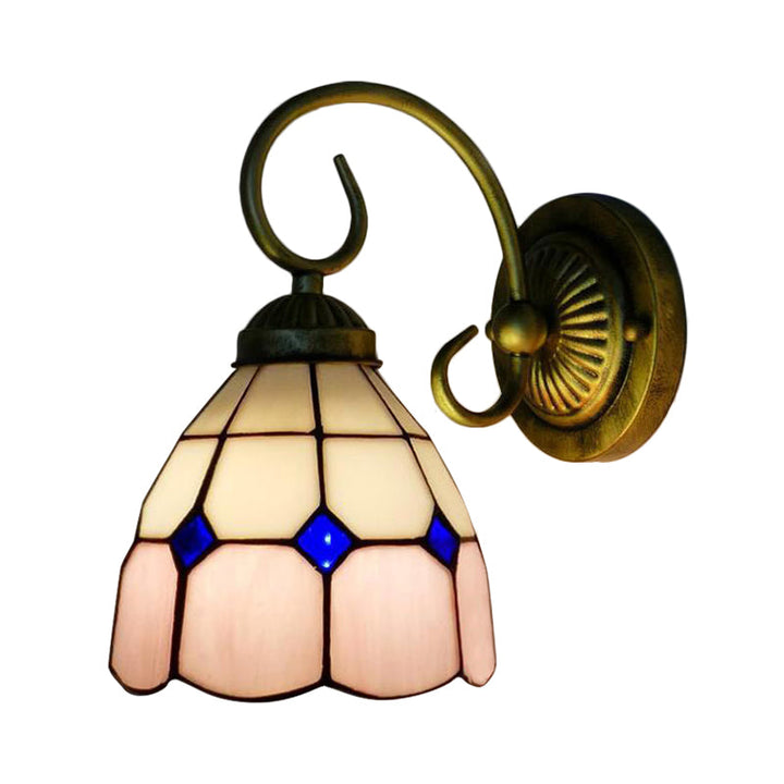 Lisslune | 1 head bowl wall light Tiffany Orange/Blue/Pink glass wall lamp with curved arm for hallway