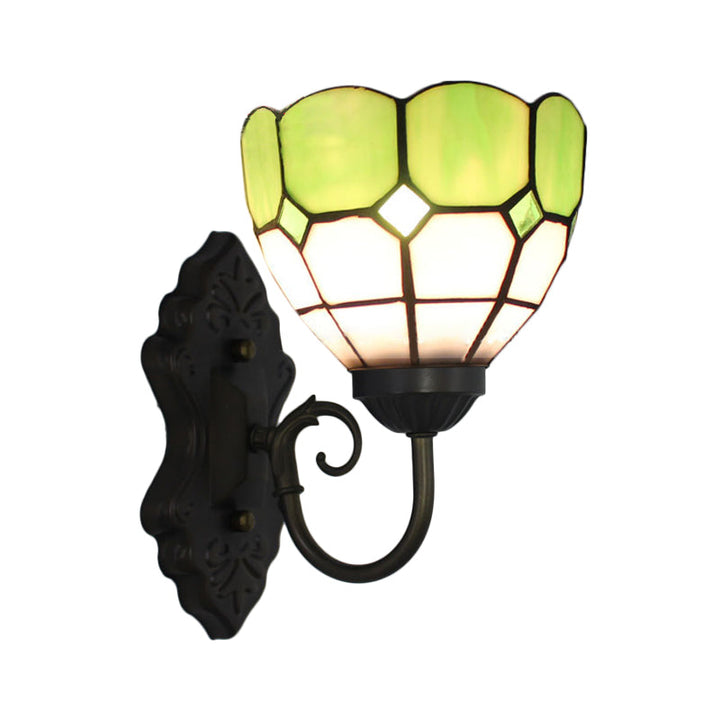 Lisslune | Diamond Pattern Wall Lamp Tiffany Green/Blue Glass 1 Head Black Wall Mounted Light
