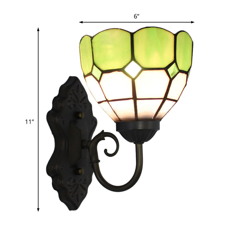 Lisslune | Diamond Pattern Wall Lamp Tiffany Green/Blue Glass 1 Head Black Wall Mounted Light