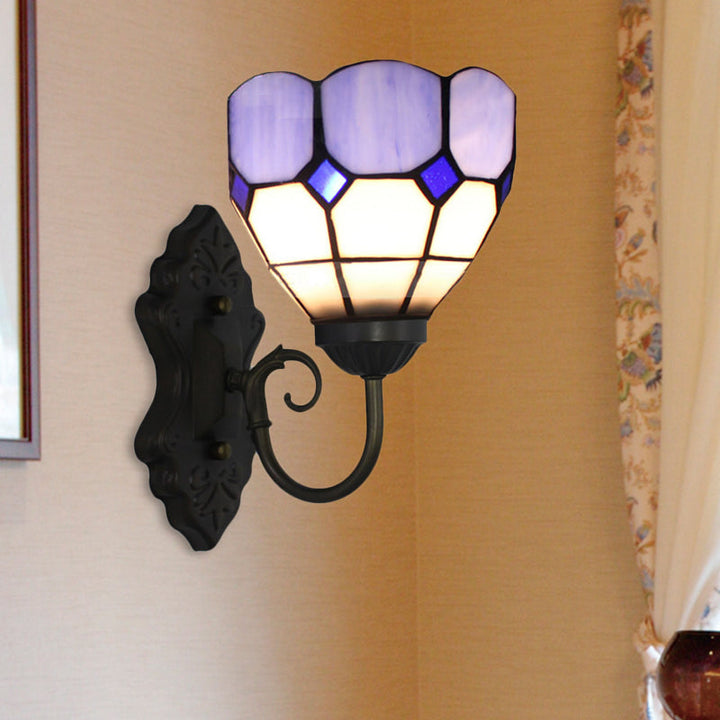 Lisslune | Diamond Pattern Wall Lamp Tiffany Green/Blue Glass 1 Head Black Wall Mounted Light