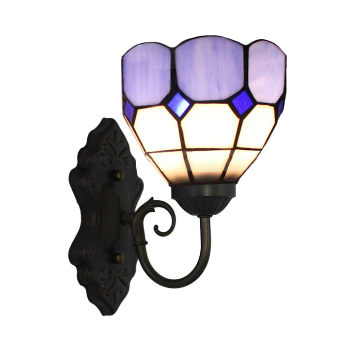 Lisslune | Diamond Pattern Wall Lamp Tiffany Green/Blue Glass 1 Head Black Wall Mounted Light