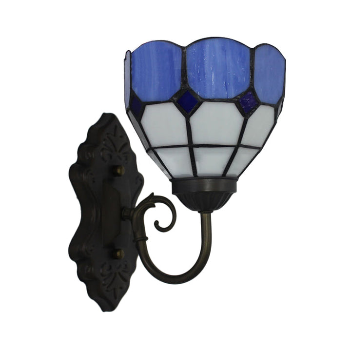 Lisslune | Diamond Pattern Wall Lamp Tiffany Green/Blue Glass 1 Head Black Wall Mounted Light