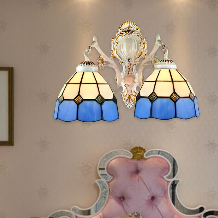 Lisslune | 2 Lights Dome Shade Wall Lighting Lodge Manufactured Glass Wall Fixture Light in Blue for Corridor