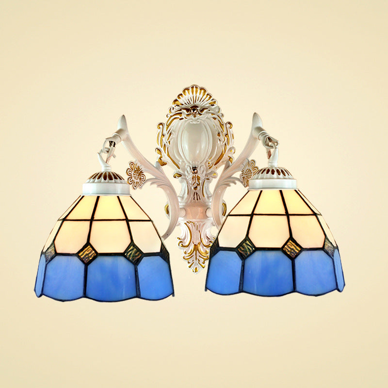 Lisslune | 2 Lights Dome Shade Wall Lighting Lodge Manufactured Glass Wall Fixture Light in Blue for Corridor
