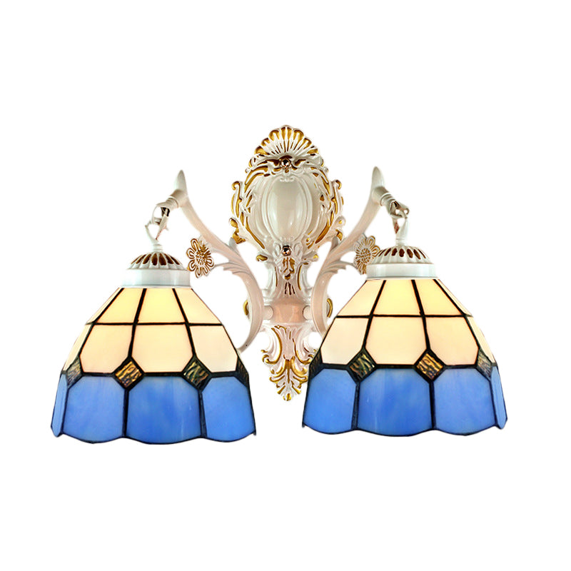 Lisslune | 2 Lights Dome Shade Wall Lighting Lodge Manufactured Glass Wall Fixture Light in Blue for Corridor