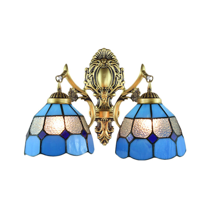 Lisslune | Vintage Domed Wall Lighting Toughened Glass 2 Heads Wall Mount Fixture in Blue for Stair