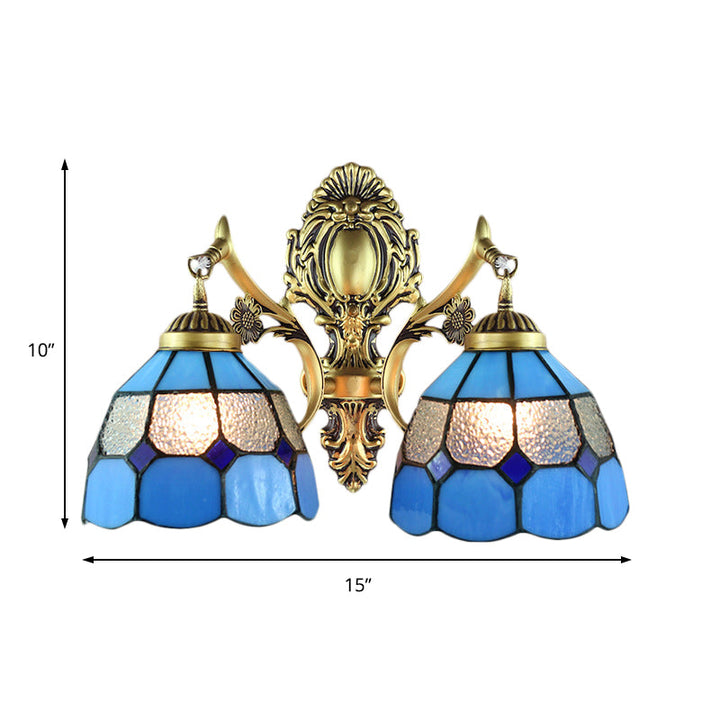 Lisslune | Vintage Domed Wall Lighting Toughened Glass 2 Heads Wall Mount Fixture in Blue for Stair