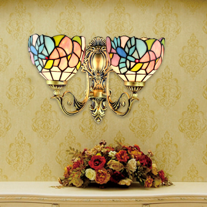 Lisslune | Wall lamp Com Rustic Tempered Glass 2 Heads Wall Fixture Light with Art Pattern for Dining Room
