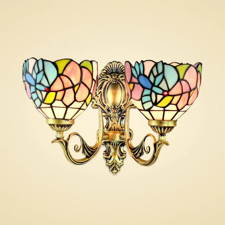 Lisslune | Wall lamp Com Rustic Tempered Glass 2 Heads Wall Fixture Light with Art Pattern for Dining Room